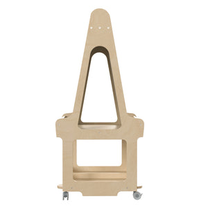 Bright Beginnings Commercial Grade Wooden Mobile Dual Sided 2 Person Art Station with Bottom Shelf Storage, Natural Finish