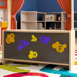 Bright Beginnings Commercial Grade Mobile Wooden Puppet Theater with Removable Curtains and Bottom Magnetic Chalkboard, Natural Finish