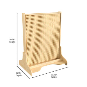Bright Beginnings Commercial Grade Natural Finish Wooden Double Sided Freestanding STEAM Wall Base with Peg Panels