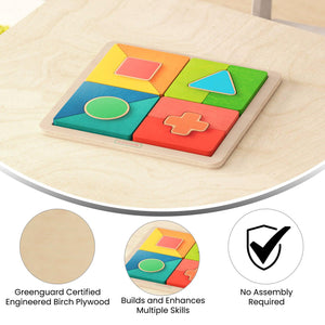 Bright Beginnings Commercial Grade Birch Plywood STEM Geometric Shape Building Puzzle Board, Natural/Multicolor
