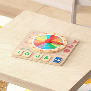 Bright Beginnings Commercial Grade STEM Telling Time Learning Board with Digital and Analog Readings, Natural Finish with Multicolor Accents