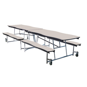 Mobile Cafeteria Table with Benches, 12' Swerve, Particleboard Core, Vinyl T-Mold Edge, Chrome Frame
