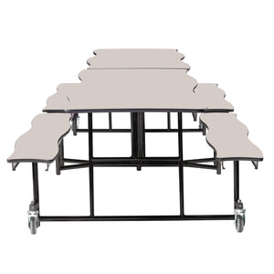 Mobile Cafeteria Table with Benches, 12' Swerve, Plywood Core, Vinyl T-Mold Edge, Textured Black Frame