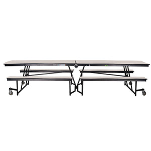Mobile Cafeteria Table with Benches, 12' Swerve, Plywood Core, Vinyl T-Mold Edge, Textured Black Frame