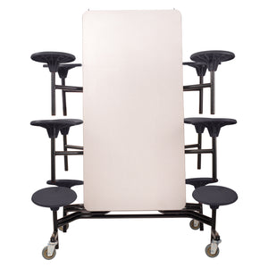 Mobile Cafeteria Table with 12 Stools, 10'L Rectangular, MDF Core, Black ProtectEdge, Textured Black Frame