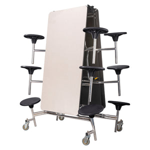 Mobile Cafeteria Table with 12 Stools, 10'L Rectangular, Particleboard Core, Vinyl T-Mold Edge, Chrome Frame