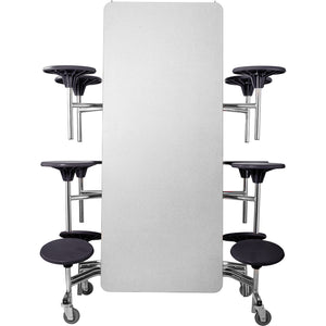 Mobile Cafeteria Table with 12 Stools, 12'L Rectangular, MDF Core, Black ProtectEdge, Chrome Frame