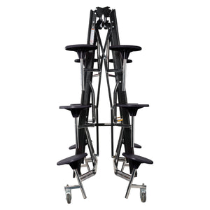 Mobile Cafeteria Table with 12 Stools, 12'L Rectangular, MDF Core, Black ProtectEdge, Chrome Frame