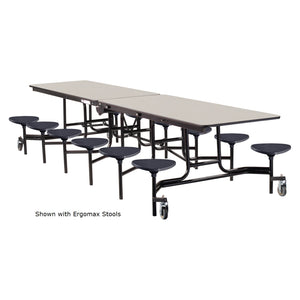 National Public Seating Mobile Cafeteria Table with 12 Stools, MDF Core, ProtectEdge, Black Frame, Grey Nebula Laminate