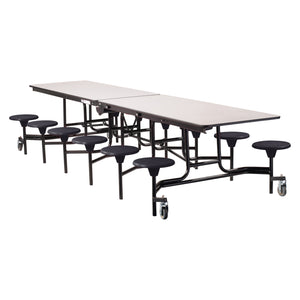 National Public Seating Mobile Cafeteria Table with 12 Stools, MDF Core, ProtectEdge, Black Frame, Grey Nebula Laminate