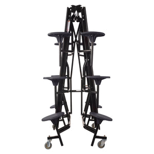 Mobile Cafeteria Table with 12 Stools, 12'L Rectangular, Plywood Core, Vinyl T-Mold Edge, Textured Black Frame