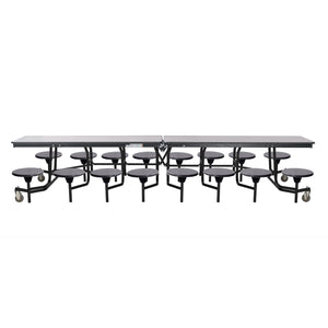 Quick Ship Mobile Cafeteria Table with 16 Stools, 12'L Rectangular, MDF Core, ProtectEdge, Textured Black Frame , Grey Laminate Top