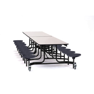 Quick Ship Mobile Cafeteria Table with 16 Stools, 12'L Rectangular, MDF Core, ProtectEdge, Textured Black Frame , Grey Laminate Top