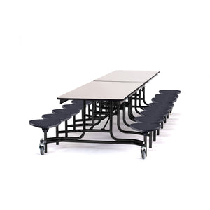Quick Ship Mobile Cafeteria Table with 16 Stools, 12'L Rectangular, MDF Core, ProtectEdge, Textured Black Frame , Grey Laminate Top