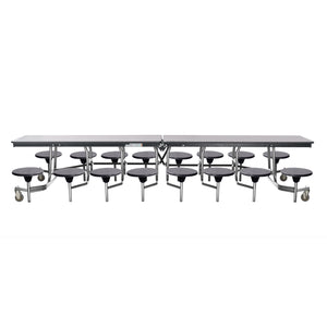 Mobile Cafeteria Table with 16 Stools, 12'L Rectangular, Particleboard Core, Vinyl T-Mold Edge, Chrome Frame