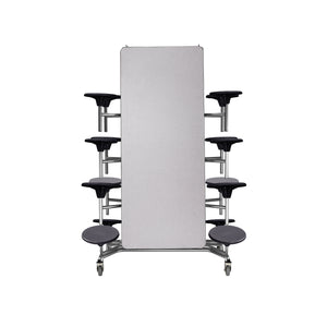 Mobile Cafeteria Table with 16 Stools, 12'L Rectangular, Plywood Core, Vinyl T-Mold Edge, Chrome Frame