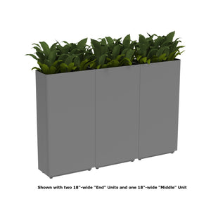 KASKAD® RUN Indoor Painted Steel Rectangular Planter, Middle Unit, 18" W x 9" D x 36" H