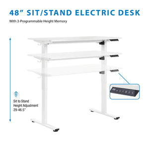 Primo 48" Sit/Stand Electric Height Adjustable Desk, White Base with White Top