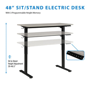 Primo 48" Sit/Stand Electric Height Adjustable Desk, Black Base with Light Grey Top