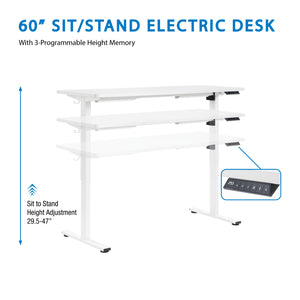 Primo 60" Sit/Stand Electric Height Adjustable Desk, Black Base with Light Grey Top