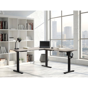 Primo Sit-to-Stand Electric Height-Adjustable L-Desk, Black Base/Light Grey Top