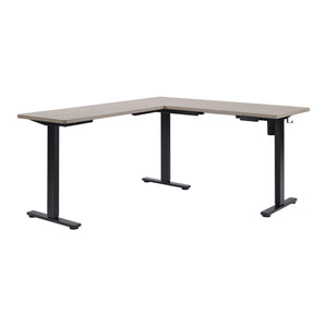 Primo Sit-to-Stand Electric Height-Adjustable L-Desk, Black Base/Light Grey Top