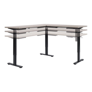 Primo Sit-to-Stand Electric Height-Adjustable L-Desk, Black Base/Light Grey Top