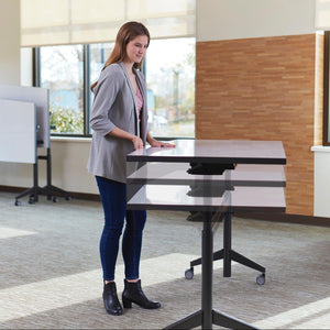 KI Pirouette Fixed Top Rectangular Table, Pneumatic Adjustable Height "T" Base (29"-44" H), FREE SHIPPING