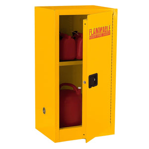 Compact Flammable Safety Cabinet with Single Door, Manual Close, 16 Gallon Capacity, Safety Yellow, 23" x 18" x 44"