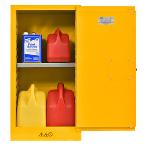 Compact Flammable Safety Cabinet with Single Door, Manual Close, 16 Gallon Capacity, Safety Yellow, 23" x 18" x 44"