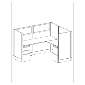 Systems In Stock 5' x 6' L-Shape Workstation with Glass Panels, 53" H