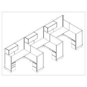 Systems In Stock Three 6' x 6' L-Shape Workstations with Overheads, 67" H