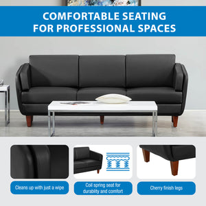 SL59400 Series Black Faux Leather Sofa with Cherry Leg Finish
