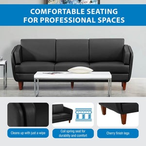 SL59400 Series Black Faux Leather Sofa with Cherry Leg Finish
