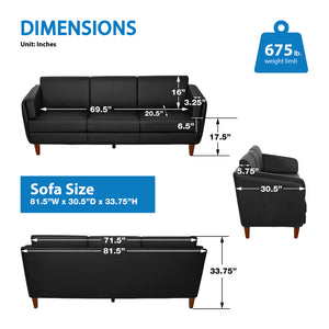 SL59400 Series Black Faux Leather Sofa with Cherry Leg Finish