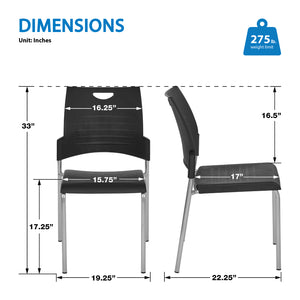 Straight Leg Stacking Chair Plastic Seat and Back and Silver EPD Finish Frame, 2-Pack