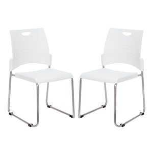 Sled Base Stacking and Ganging Chair with Plastic Seat and Back and Silver EPD Finish Frame, 2-Pack