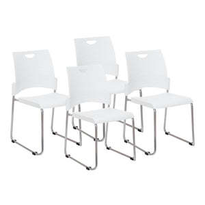 Sled Base Stacking and Ganging Chair with Plastic Seat and Back and Silver EPD Finish Frame, 4-Pack