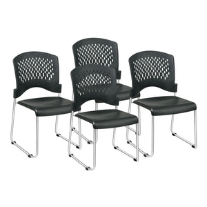 Stacking and Ganging Chair with Black Plastic Seat and Back and Silver EPD Finish, 4-Pack