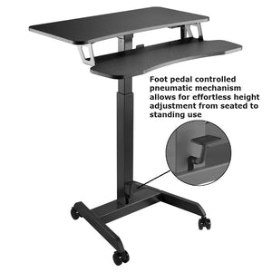 Kantek Mobile Height Adjustable Sit Stand Workstation With Keyboard Tray - Black