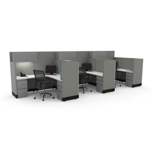 Systems In Stock Three 6' x 6' L-Shape Workstations with Overheads, 67" H