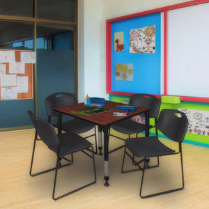 Kee Classroom Table and Chair Package, Kee 30" Square Adjustable Height Table with 4 Black Zeng Stack Chairs