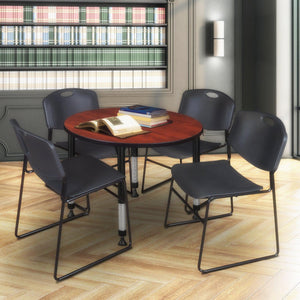 Kee Classroom Table and Chair Package, Kee 42" Round Adjustable Height Table with 4 Black Zeng Stack Chairs