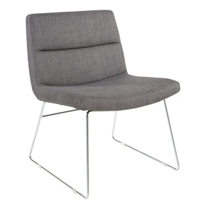 Lounge Chair with Padded Charcoal Fabric Seat and Back, Sled Style Chrome Finish Base