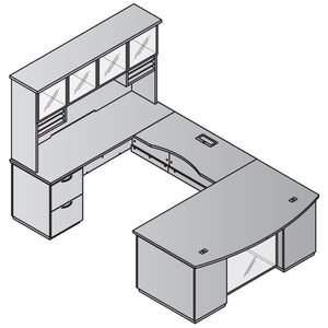 Tuxedo U-Shape with Bridge on Left and Glass Door Hutch, 72" x 114"