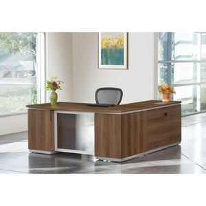Tuxedo L-Shape with Bow Front Desk and Left Return, 72" x 90"