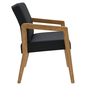 Medium Oak Finish Visitor's Chair with Memory Foam Seat, Black Faux Leather Upholstery