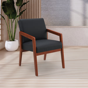 Cherry Finish Visitor's Chair with Memory Foam Seat, Black Faux Leather Upholstery