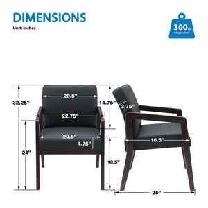 Espresso Finish Visitor's Chair with Memory Foam Seat, Black Faux Leather Upholstery