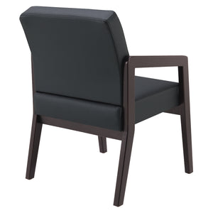 Espresso Finish Visitor's Chair with Memory Foam Seat, Black Faux Leather Upholstery